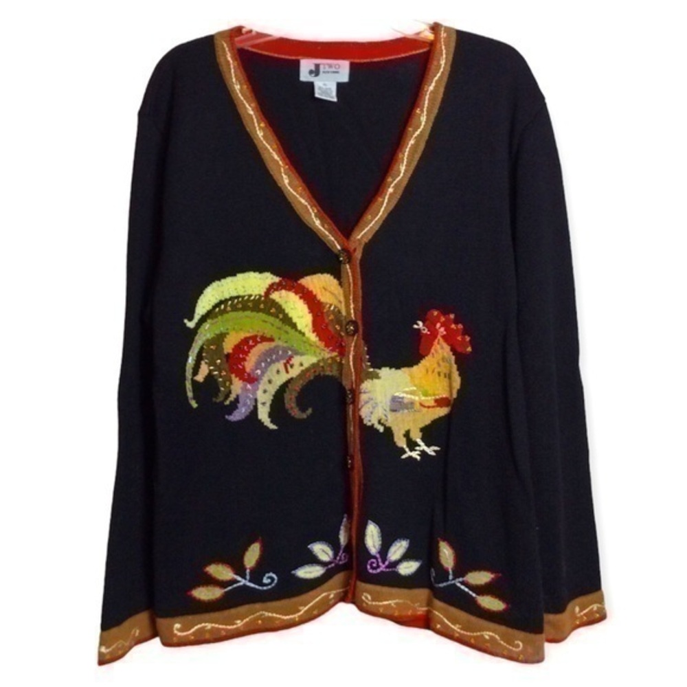 Vintage JTwo Black rooster cardigan. XL
